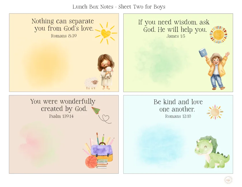 Printable scripture lunchbox notes for boys