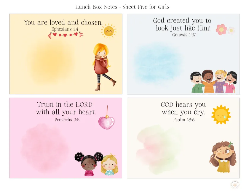 Printable scripture lunchbox notes for girls