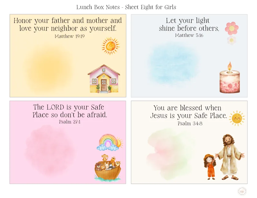 Another set of scripture lunchbox notes for girls
