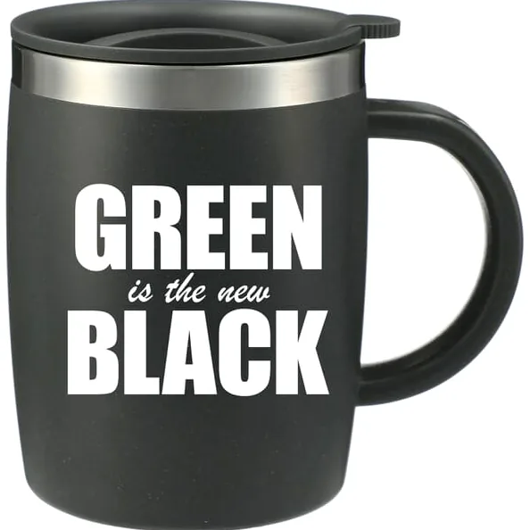 A modern, eco-friendly mug made from wheat straw, symbolizing sustainable product innovation and green design.