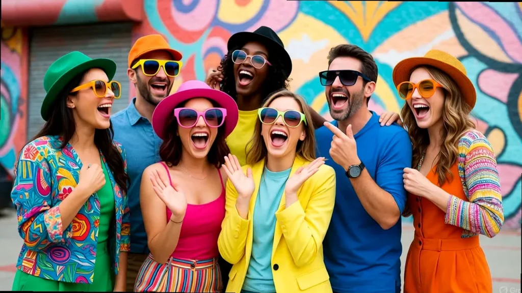 a group of friends laughing with funny, unhinged energy.