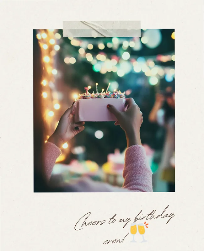 friends celebrating a birthday with cake and candles.