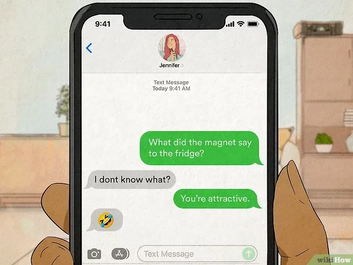 A humorous image of a magnet attracting a fridge, illustrating the 'you're attractive' pun.