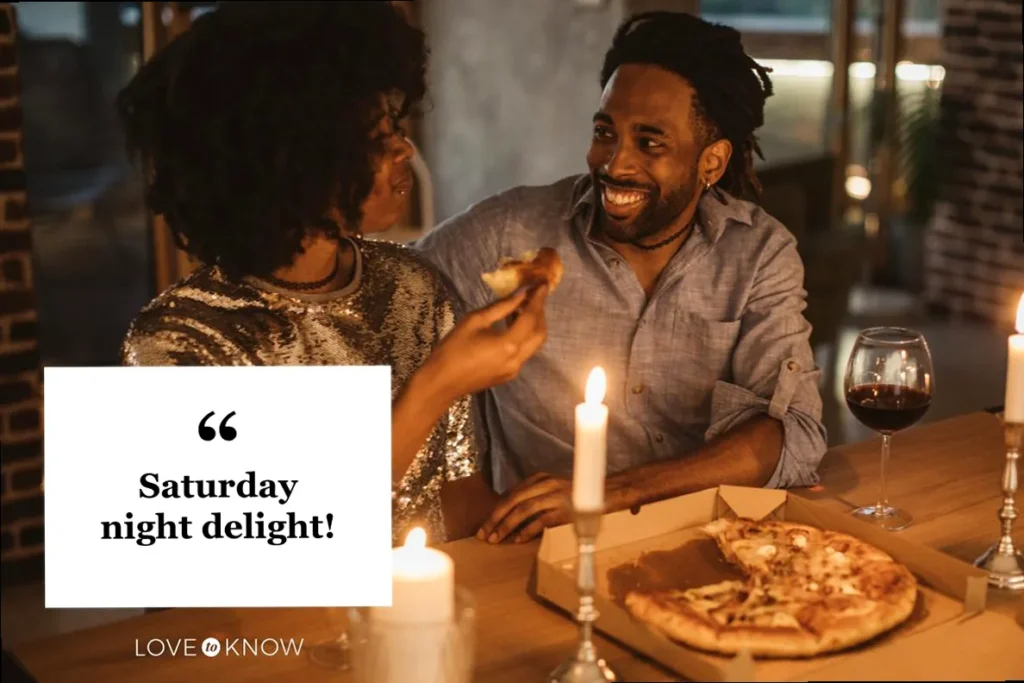 Couple enjoying a cozy Saturday night pizza date at home, highlighting relaxed yet special weekend moments.