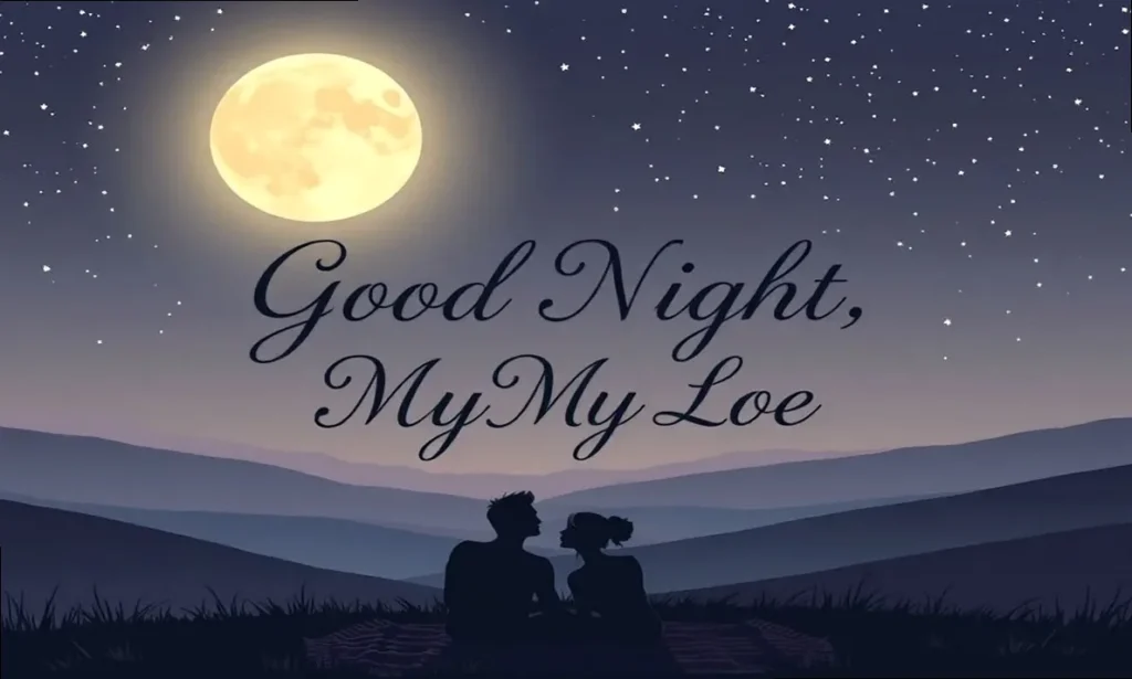 A romantic couple embracing under a starlit night sky, symbolizing deep affection and togetherness in good night wishes.
