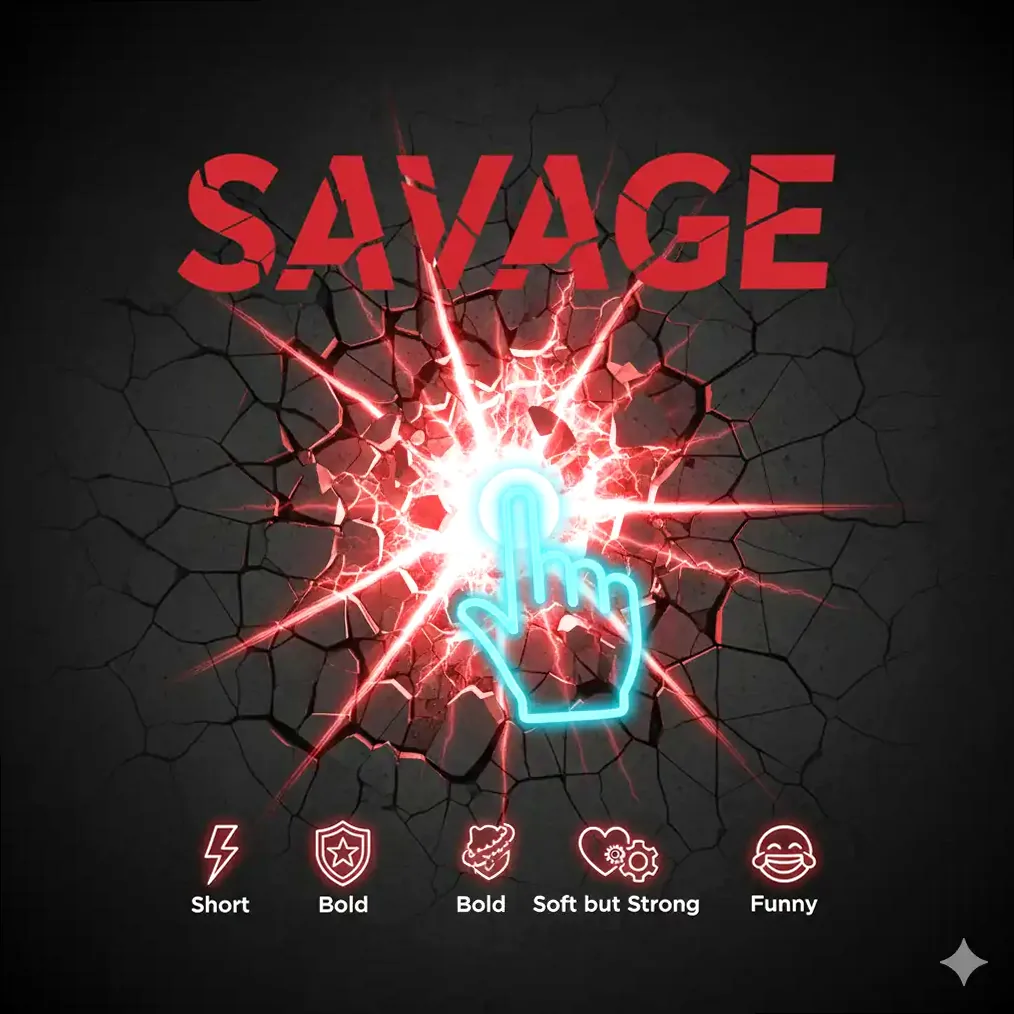A stylized image featuring bold typography and a confident, abstract silhouette, representing savage and strong attitude.