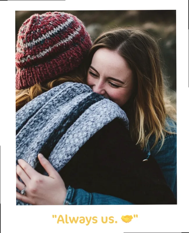 two friends laughing, symbolizing short and sweet captions.