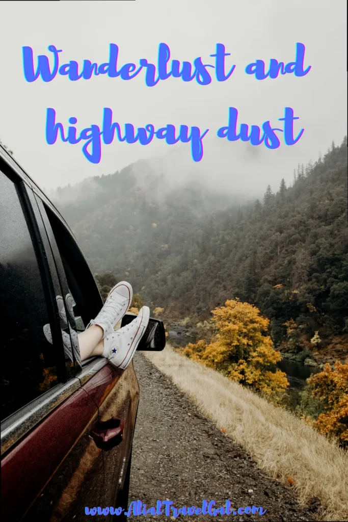 A view from inside a car of a highway stretching into a mountainous landscape, emphasizing shared journey.