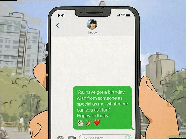 A wife presents her husband with a birthday card that humorously praises herself, making him laugh at her witty self-flattery.