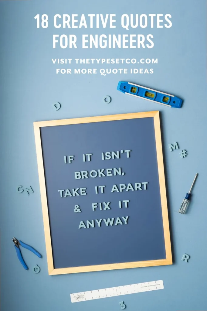 A collection of inspiring quotes for engineers displayed on a vintage letter board, symbolizing creativity and problem-solving