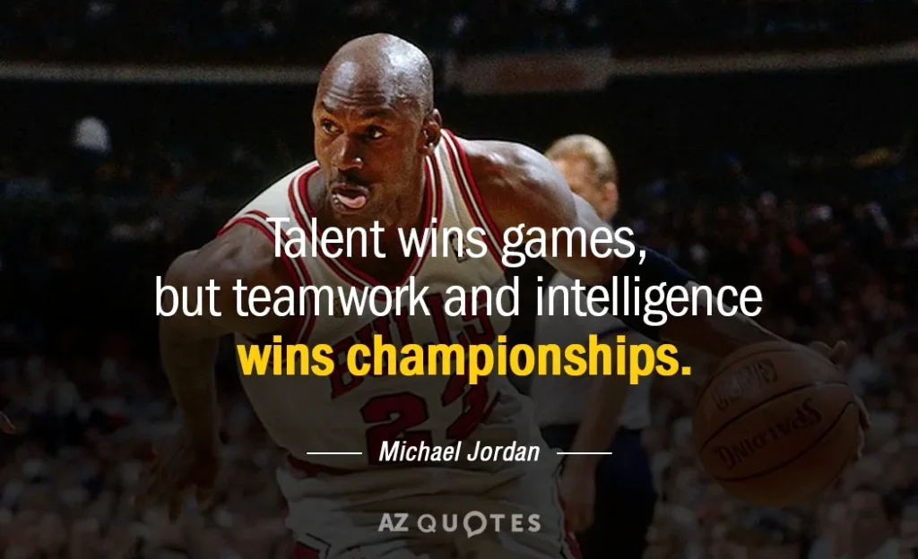A motivational quote by Michael Jordan about teamwork winning championships, adapted for esports.