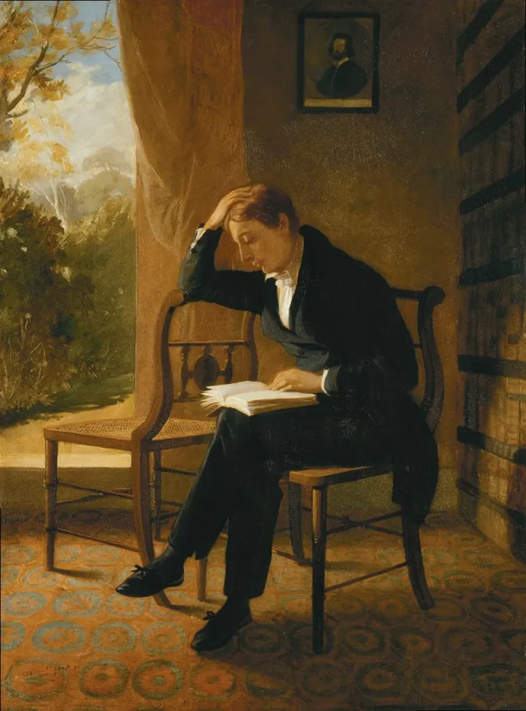 Joseph Severn's portrait of John Keats, a Romantic poet who often wrote on themes of unfulfilled love.