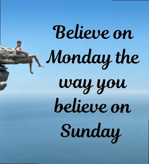 A person looking confidently towards a bright horizon, symbolizing belief and potential on Monday.