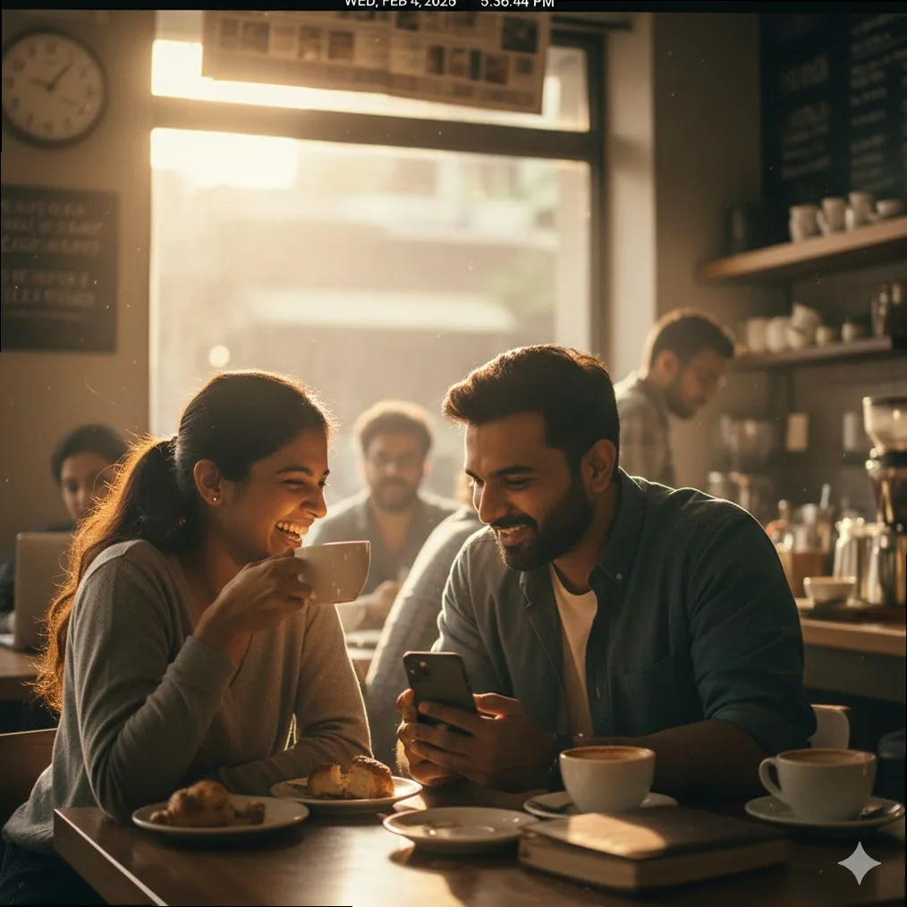 A woman laughing spontaneously while looking away from the camera, capturing a genuine, unposed moment.