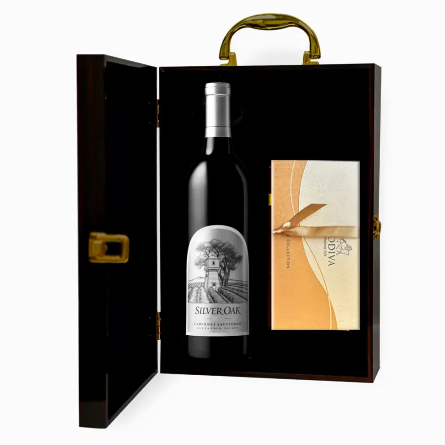 A luxurious Silver Oak Alexander Valley Cabernet Sauvignon gift set, paired with gourmet chocolates for a truly memorable romantic gesture.
