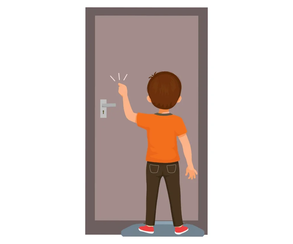An illustration of a boy knocking on a door.