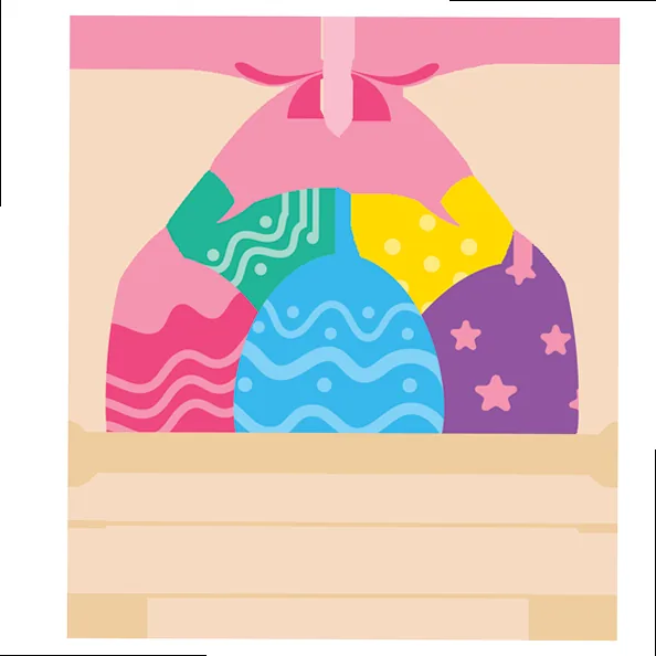 Colorful illustration of an Easter basket with Easter eggs.