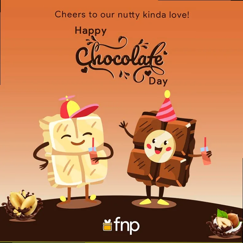 A vibrant Chocolate Day greeting card with assorted chocolates, symbolizing sweet messages.