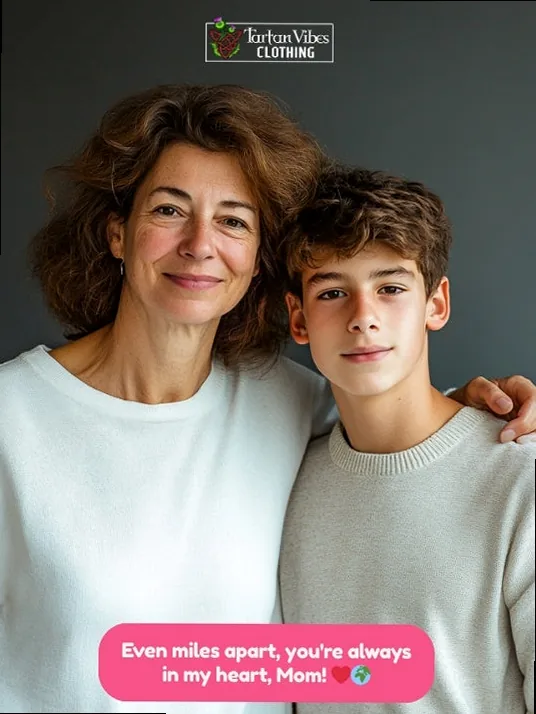 A heartwarming image representing the enduring connection and love shared between a mother and child across long distances.