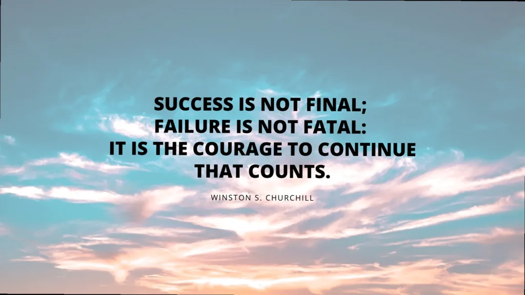 A gamer persevering through challenges, fueled by the quote 'Success is not final; failure is not fatal: It is the courage to continue that counts.'