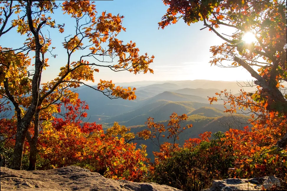 Fall sunset overlook in the Georgia mountains, offering inspiration for golden hour, reflection, or scenic route captions.