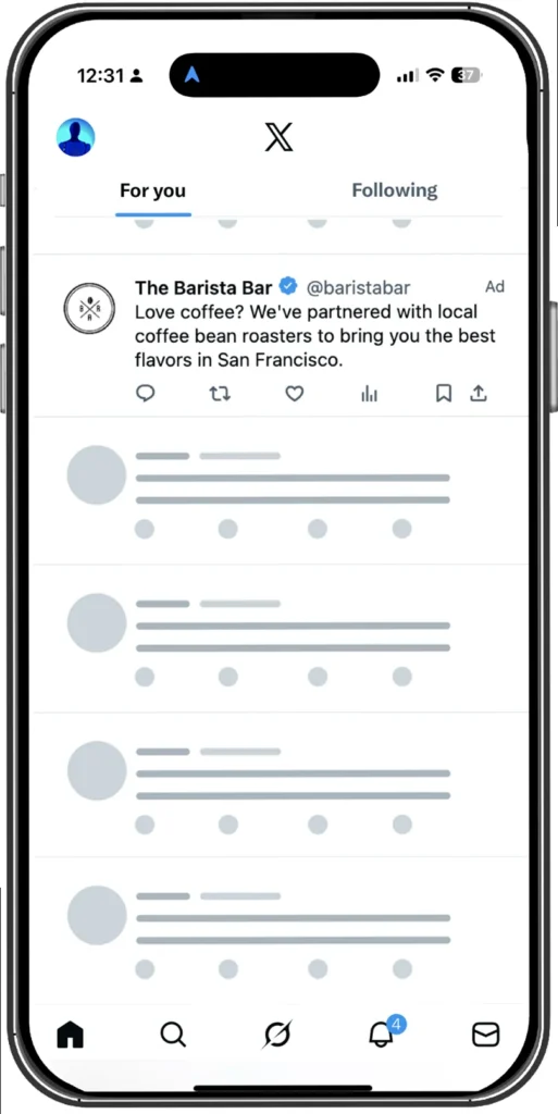 Example of an X (Twitter) promoted text ad in a user's timeline