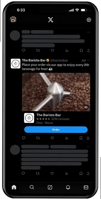 Screenshot of an X (Twitter) promoted video ad playing in a mobile timeline