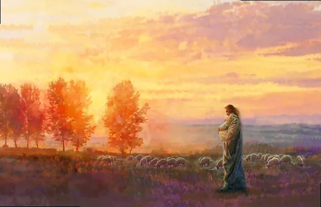 Jesus Christ gently holding a lamb, symbolizing divine love, protection, and the Lamb of God.