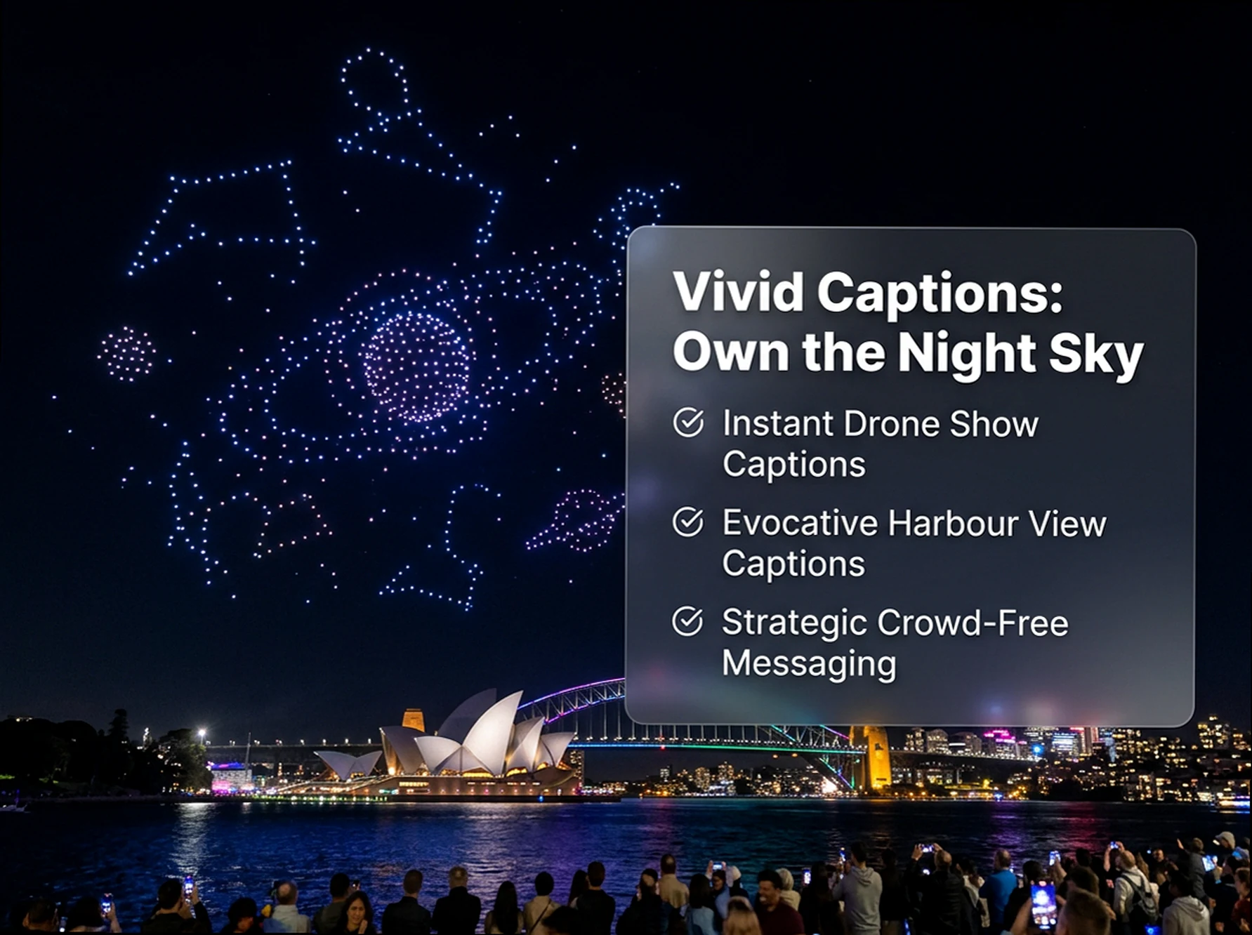 Drone Show Captions for Vivid Sydney: Star-Bound & Harbour Views