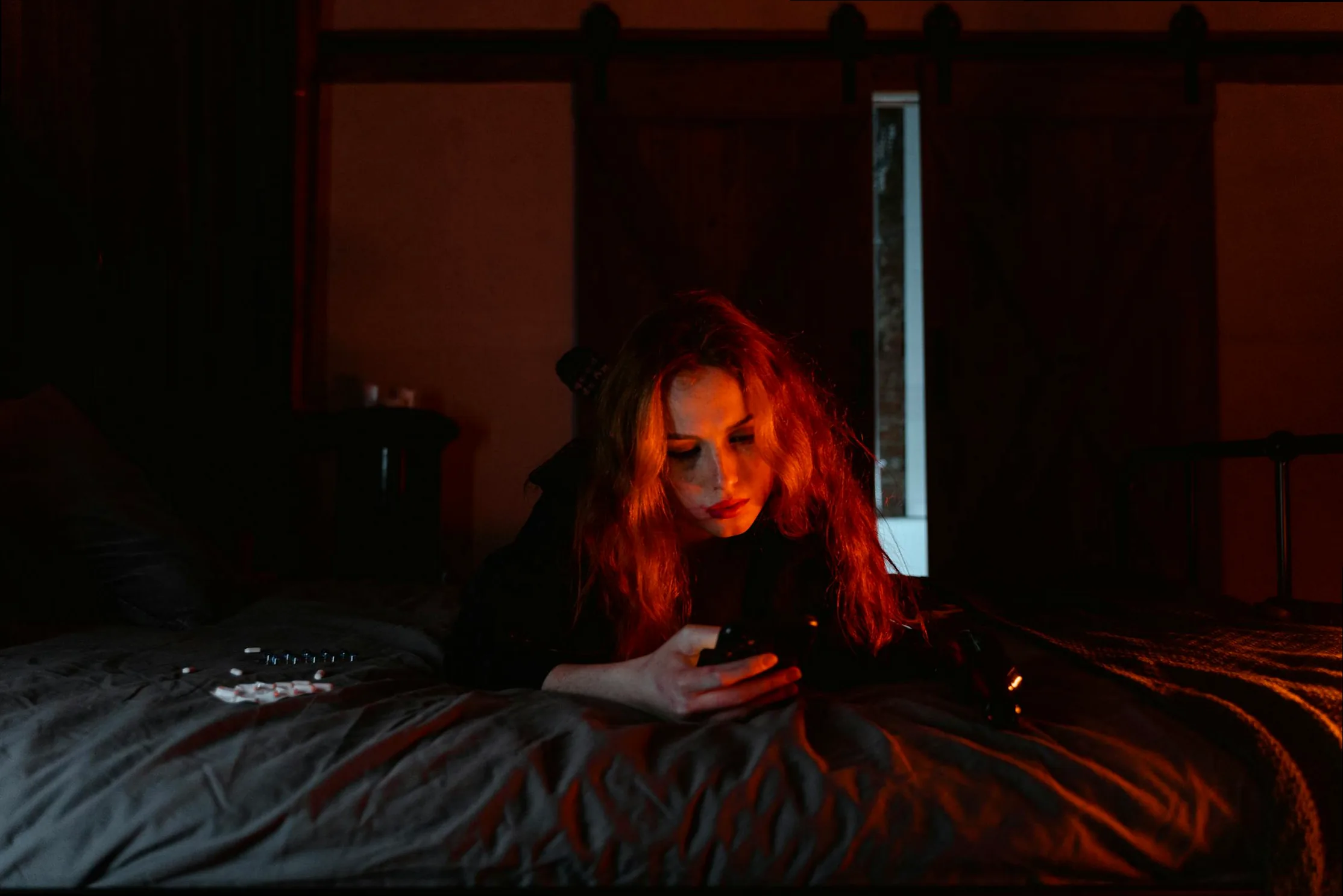 A modern goth individual in a melancholic pose, reflecting on existential themes.