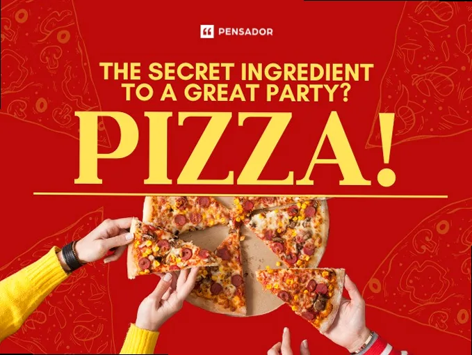 Group of friends happily sharing different pizzas at a lively pizza party, celebrating togetherness.
