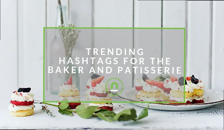 A vibrant collection of baking-related hashtags for social media discoverability and engagement